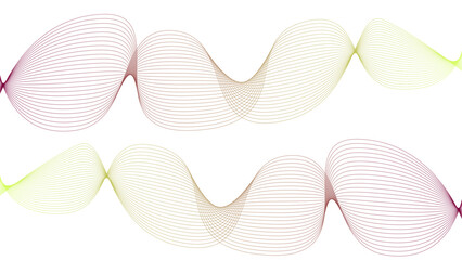 	
Vector curvy abstract line art wavy flowing dynamic colorful lines white background in concept music or sound, wave, wind, information flow	

