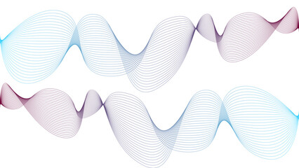 	
Vector curvy abstract line art wavy flowing dynamic colorful lines white background in concept music or sound, wave, wind, information flow	
