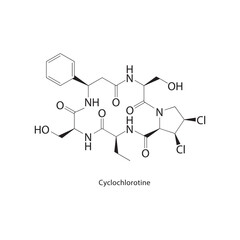Cyclochlorotine skeletal structure. Mycotoxin compound schematic illustration. Simple diagram, chemical formula.