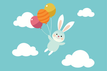 Make an Easter poster with a bunny floating with balloons tied to Easter eggs