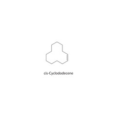 cis-Cyclododecene skeletal structure. Unsaturated cyclic hydrocarbon compound schematic illustration. Simple diagram, chemical formula.