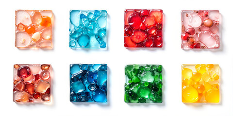 Colorful acrylic tiles arranged in a grid with various textures  