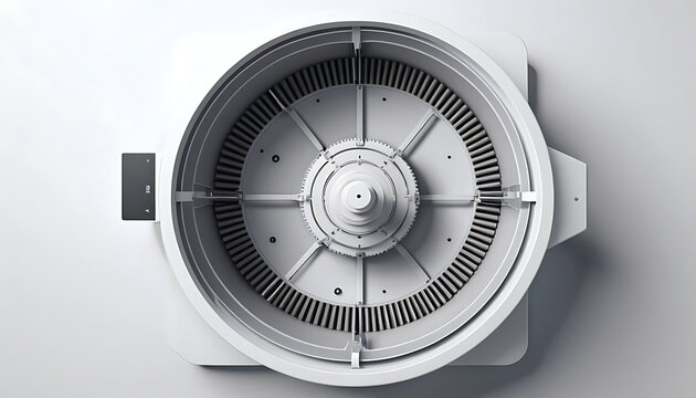 Circular White Mechanism: Interior View, Radial Fins, Industrial Design. - Powered by Adobe