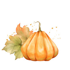 Hand-drawn Pumpkin with Autumn Leaves in Orange Tones