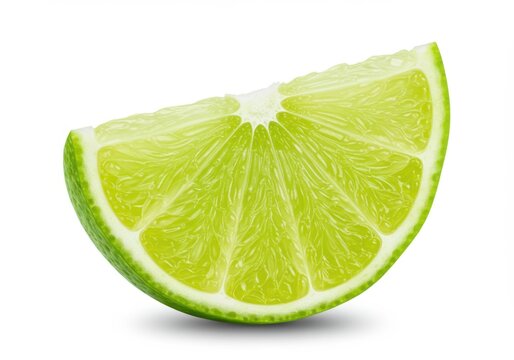 A juicy slice of fresh green lime isolated on white background