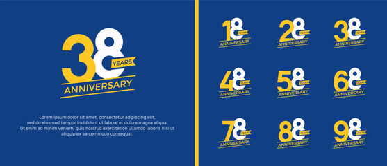 set of anniversary logo flat yellow and white color on blue background for celebration moment