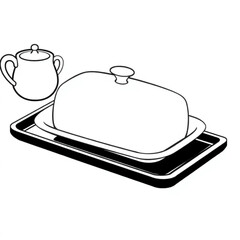 Obraz premium A ceramic butter dish on a breakfast tray