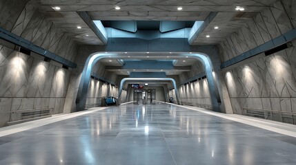 A sleek underground restaurant with concrete walls, recessed lighting, long wooden bar, and elegant minimal seating