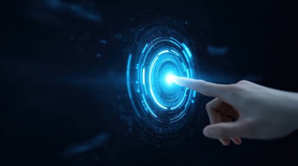Futuristic Touch Interface with Glowing Circular Elements and Dynamic Light Effects in a Dark Environment