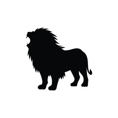 Black silhouette lion roaring on white background Vector illustration