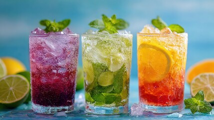 Colorful refreshing summer drinks. High quality