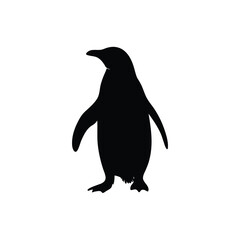 Black silhouette penguin waddling on white background Vector illustration