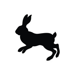 Black silhouette rabbit hopping on white background Vector illustration