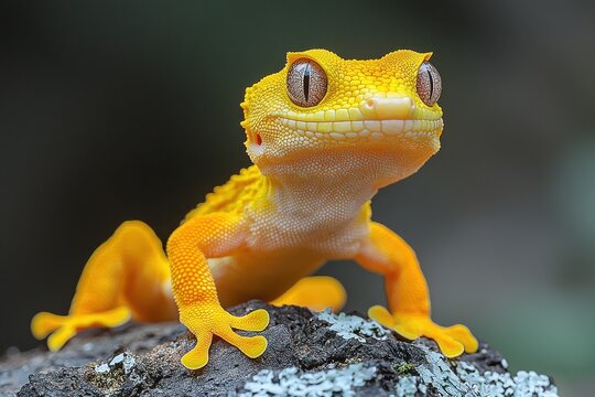Vibrant orange gecko perched on a tree showcasing beautiful textures and colors
