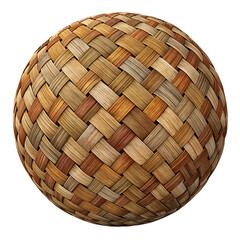 Woven wooden sphere showing intricate weave pattern with natural brown and tan tones