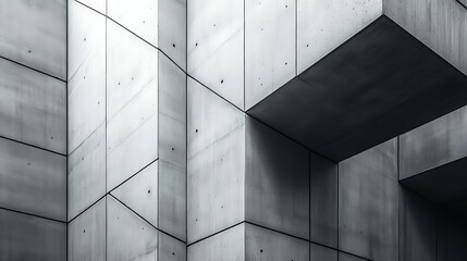 Modern architecture featuring geometric concrete facade with clean lines and angular structures in contrasting light