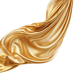 Elegant golden fabric draping gracefully on a white background showcasing texture and sheen, Golden Fabric Draping   On white background