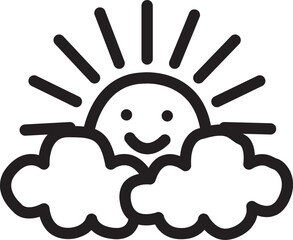 Doodle style drawing of sun with rays and clouds