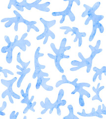 Seamless Vector Pattern With Blue Corals On a White Background. Simple Hand Drawn Nautical Wallpaper. Creative Modern Print With Reef Elements. Tropical Pattern With Indigo Corals. 