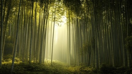 Fototapeta premium Sunlit bamboo forest path