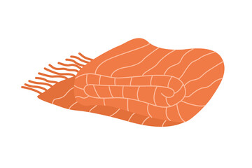 Cozy folded blanket with fringe, perfect for autumn season. Hand drawn flat vector illustration
