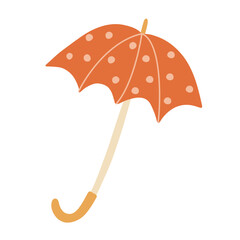 Flat vector illustration of a polka dot umbrella in warm autumn colors. Perfect for cozy fall themed designs and rainy day concepts.