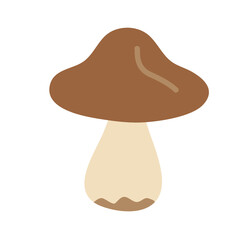 Brown forest mushroom with smooth cap and pale stem. Hand drawn flat vector illustration.