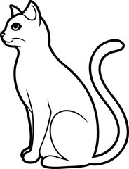 elegant sitting cat line art drawing, minimalist feline outline illustration