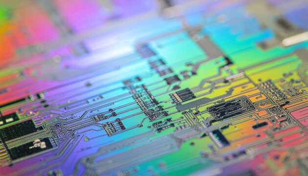 Quantum computing chip under microscope view, showing energy flow and molecular patterns, high detail.
