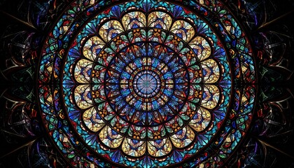 Obraz premium Abstract Digital Stained Glass Design with Symmetrical Fractal Geometry