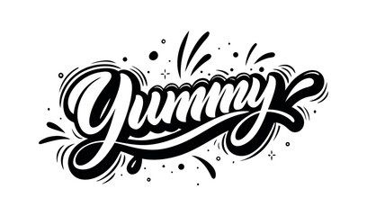 Obraz premium Yummy hand drawn calligraphy word art with splatter and sparkle elements