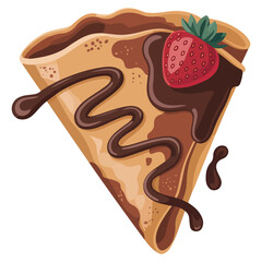Chocolate strawberry filled crepe breakfast food vector illustration