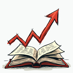Open book with rising graph arrow illustrating growth and progress  