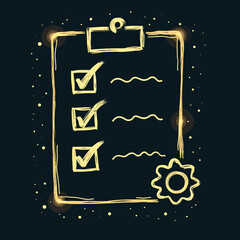 Checklist with check marks and decorative elements on dark background  