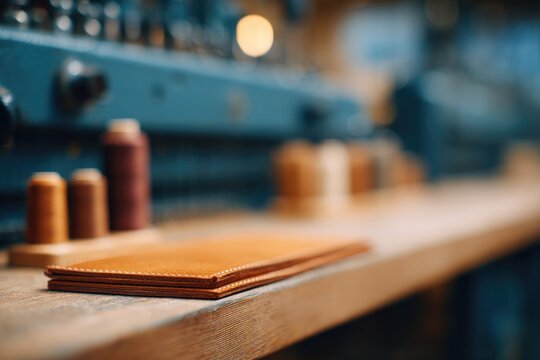 technician organizing shoe repair site with visible machines and leather materials blurred behind