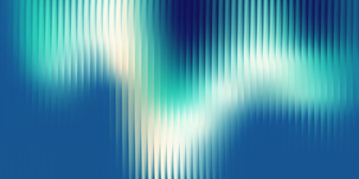 Fototapeta Glass gradient texture with teal and navy ripple pattern and smooth light distortion. Wavy abstract flow, futuristic blur effect, reeded vertical displacement. Vector illustration