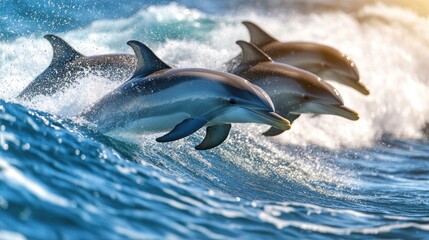 Fototapeta premium Dolphins leaping over waves