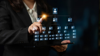 Corporate org chart and team structure show hierarchy, team, and structure for clear organization,...