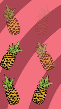 Animation of pineapple repeated over pink striped background
