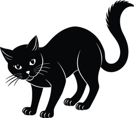 black cat silhouette ready to pounce, spooky halloween feline vector art