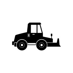 Fototapeta premium Road compactor full black silhouette with wide rollers vector illustration