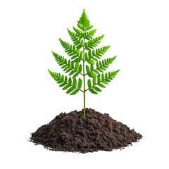 Green Fern Sprout Emerging from Dark Soil