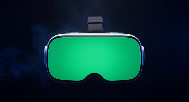 Immersive virtual reality headset with a blank green screen showcases future technology and digital experiences.