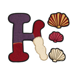 Textured Letter H with Colorful Seashells on Transparent Background
