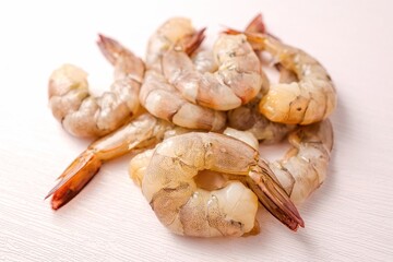 Peeled fresh  shrimp  on white background