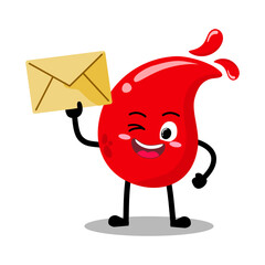 Cute Hand Drawn Blood Drop Holding An Envelope