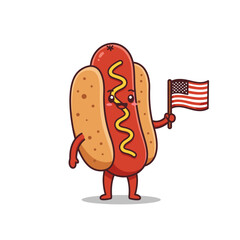Cartoon hot dog holding a US flag
