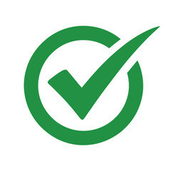 Green check mark icon in a circle on a white background