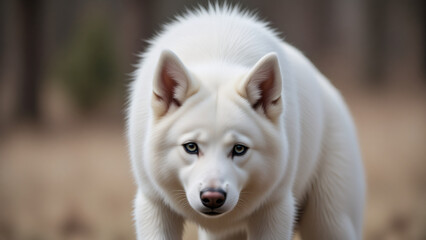 Obraz premium Majestic White Wolf Stares Intensely, Purebred Arctic Breed, Animal Portrait