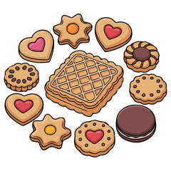 Assorted holiday cookies with jam and cream vector dessert